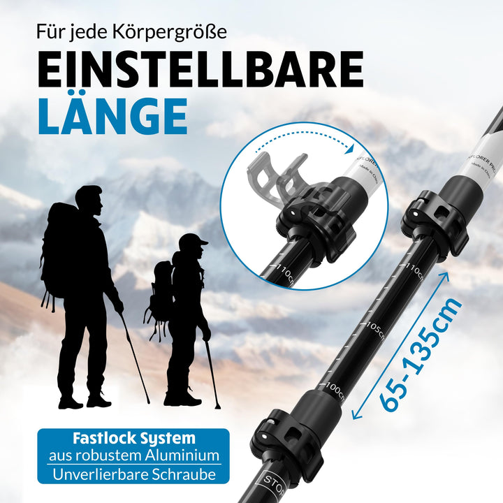 Wanderstöcke Teleskop Aluminium mit Korkgriff 110–135 cm - Bild 3