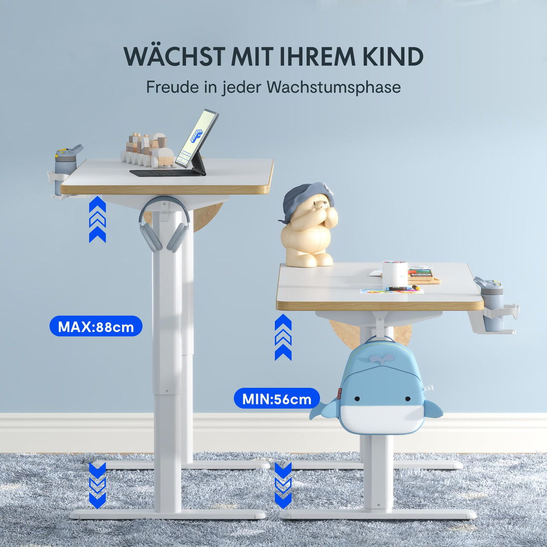 Kinderschreibtisch elektrisch höhenverstellbar 110x52 cm Weiss - Bild 5