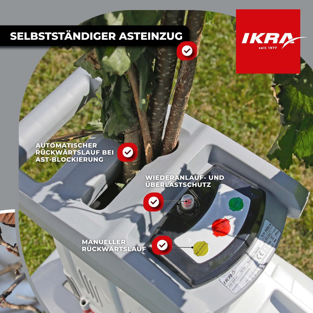 Elektro Walzenhäcksler 3000W mit 60L Fangbox für Äste bis 44mm - Bild 2