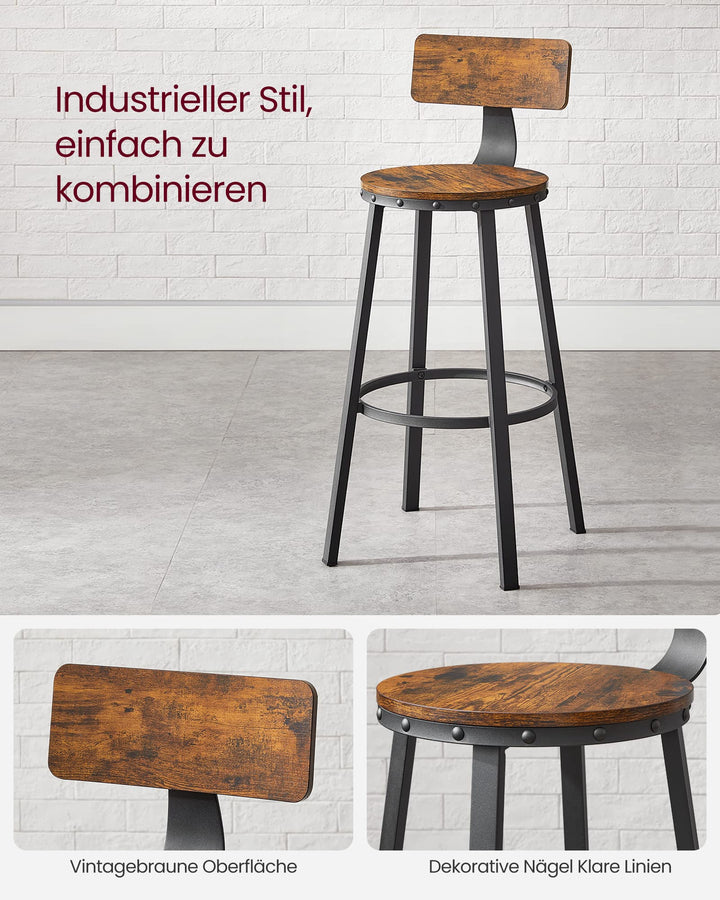 Barhocker 2er-Set Metall Industrie-Design Sitzhöhe 73 cm Vintagebraun - Bild 7
