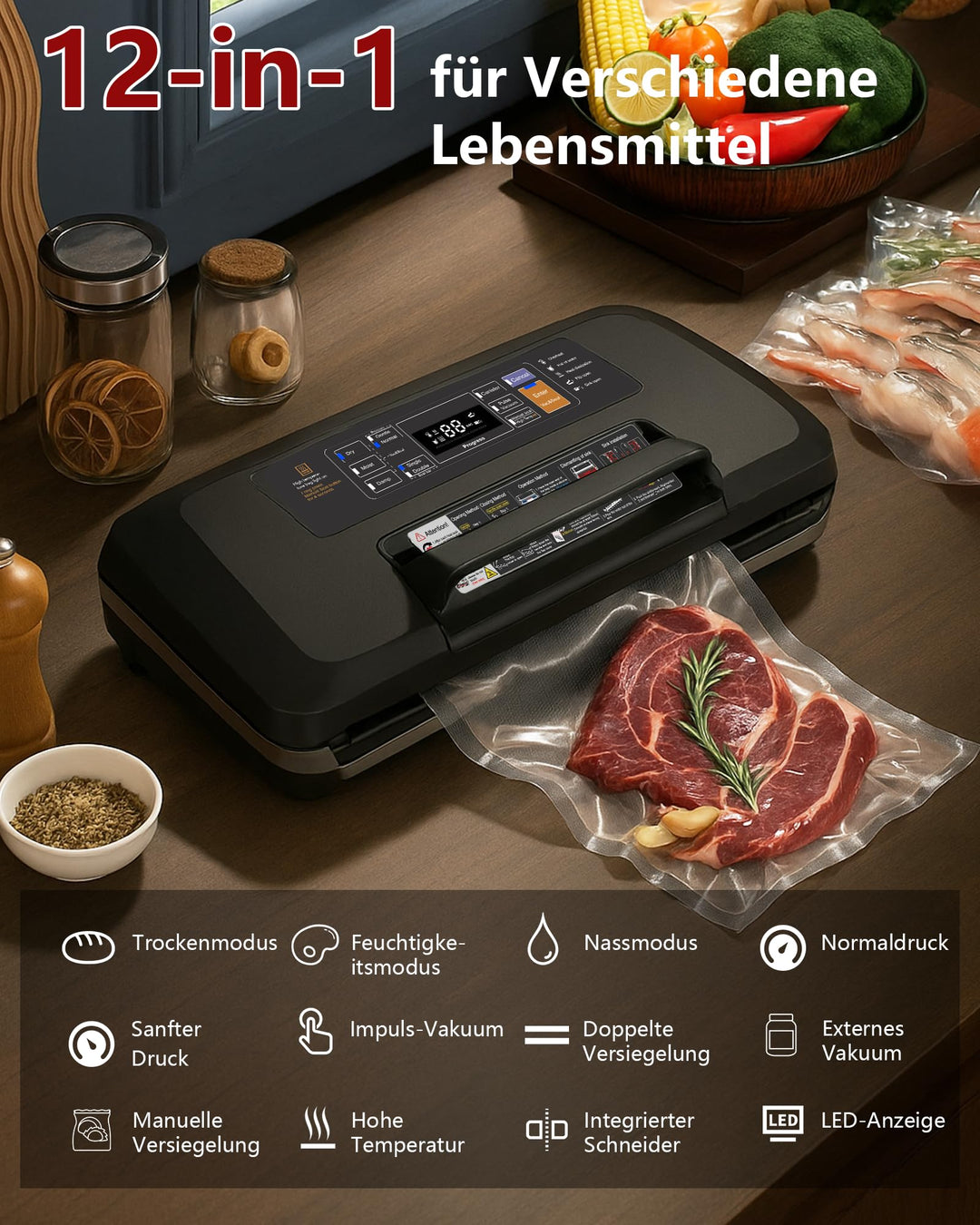 Vakuumiergerät 95 kPa doppelte Schweissnaht 12-in-1 mit Cutter - Bild 2