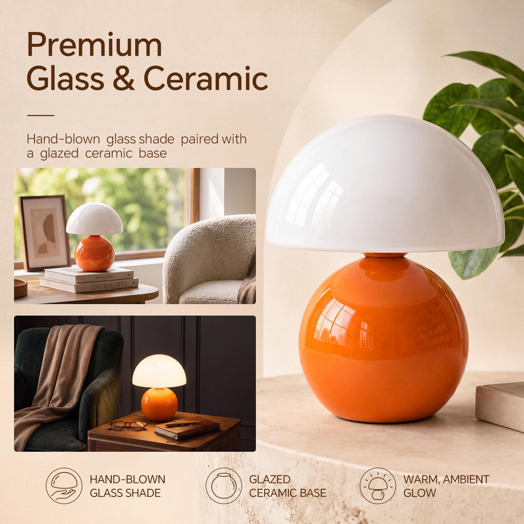 Pilz Tischlampe Glas dimmbar Keramiksockel Dekolampe orange - Bild 3