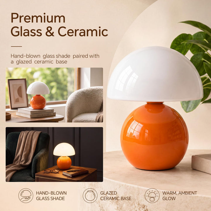 Pilz Tischlampe Glas dimmbar Keramiksockel Dekolampe orange - Bild 3