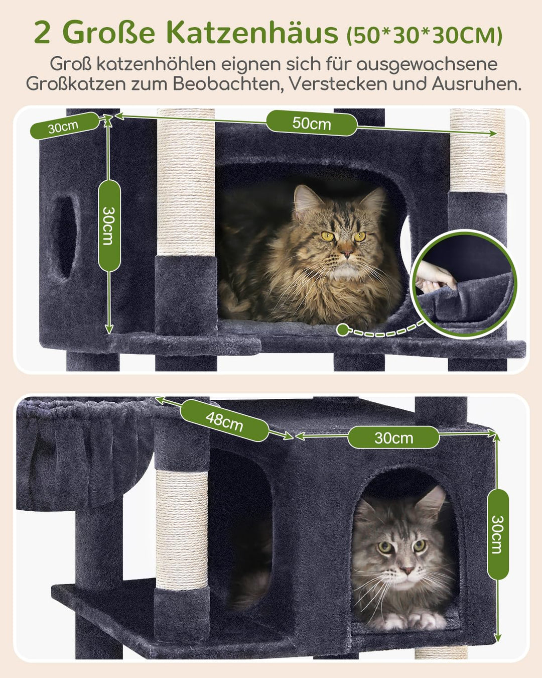 Eck-Kratzbaum XXL 188 cm für grosse Katzen mit 2 Katzenhäusern - Bild 4