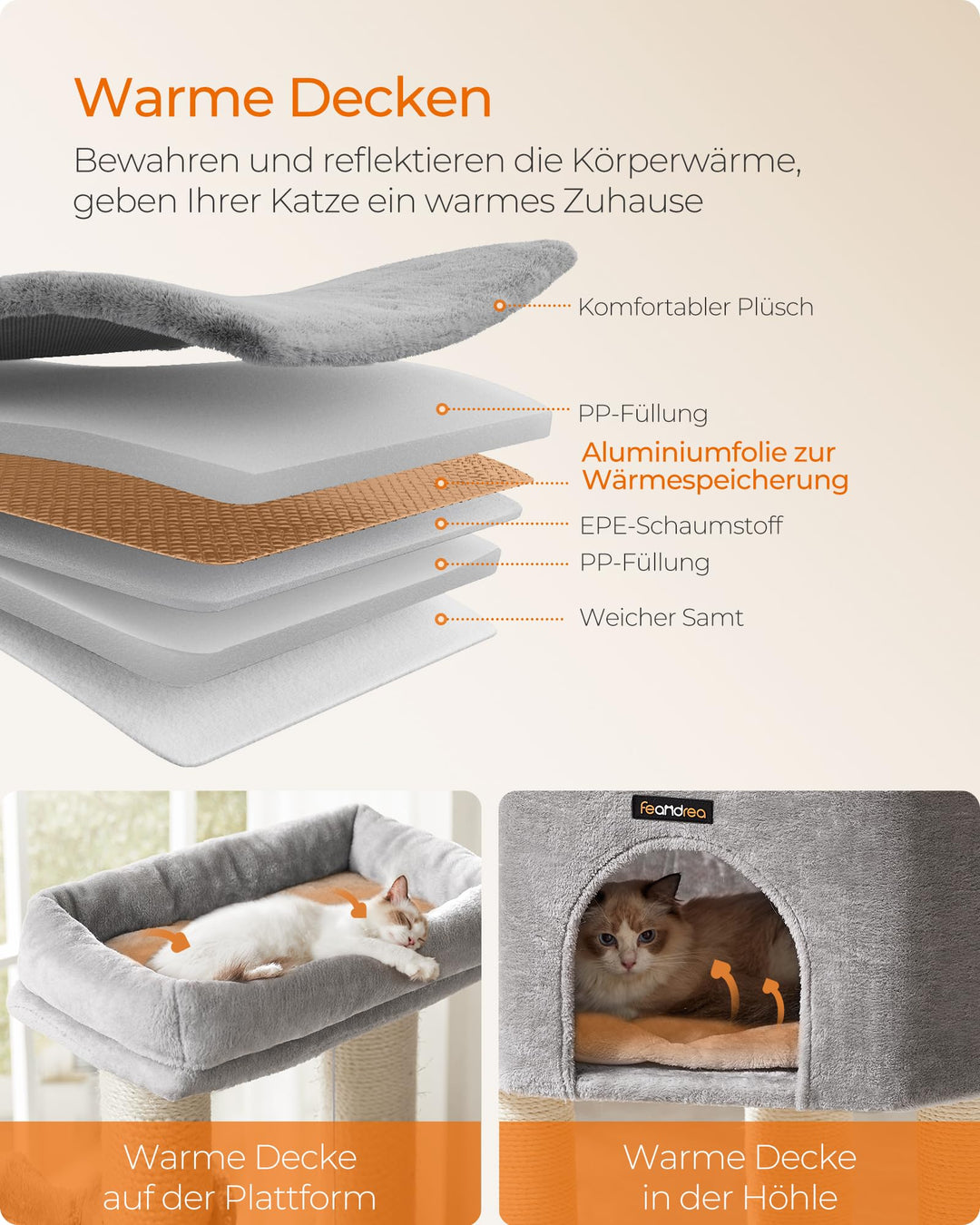 Kratzbaum mit 9 Kratzsäulen, 11 cm Stämme, 160 cm hoch für grosse Katzen - Bild 4