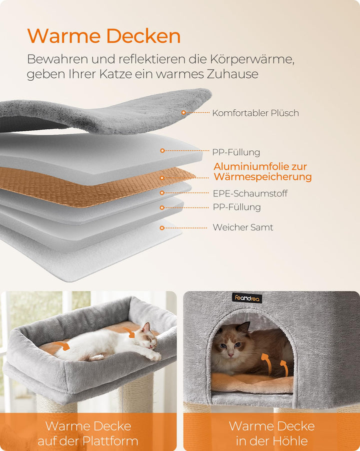 Kratzbaum mit 9 Kratzsäulen, 11 cm Stämme, 160 cm hoch für grosse Katzen - Bild 4