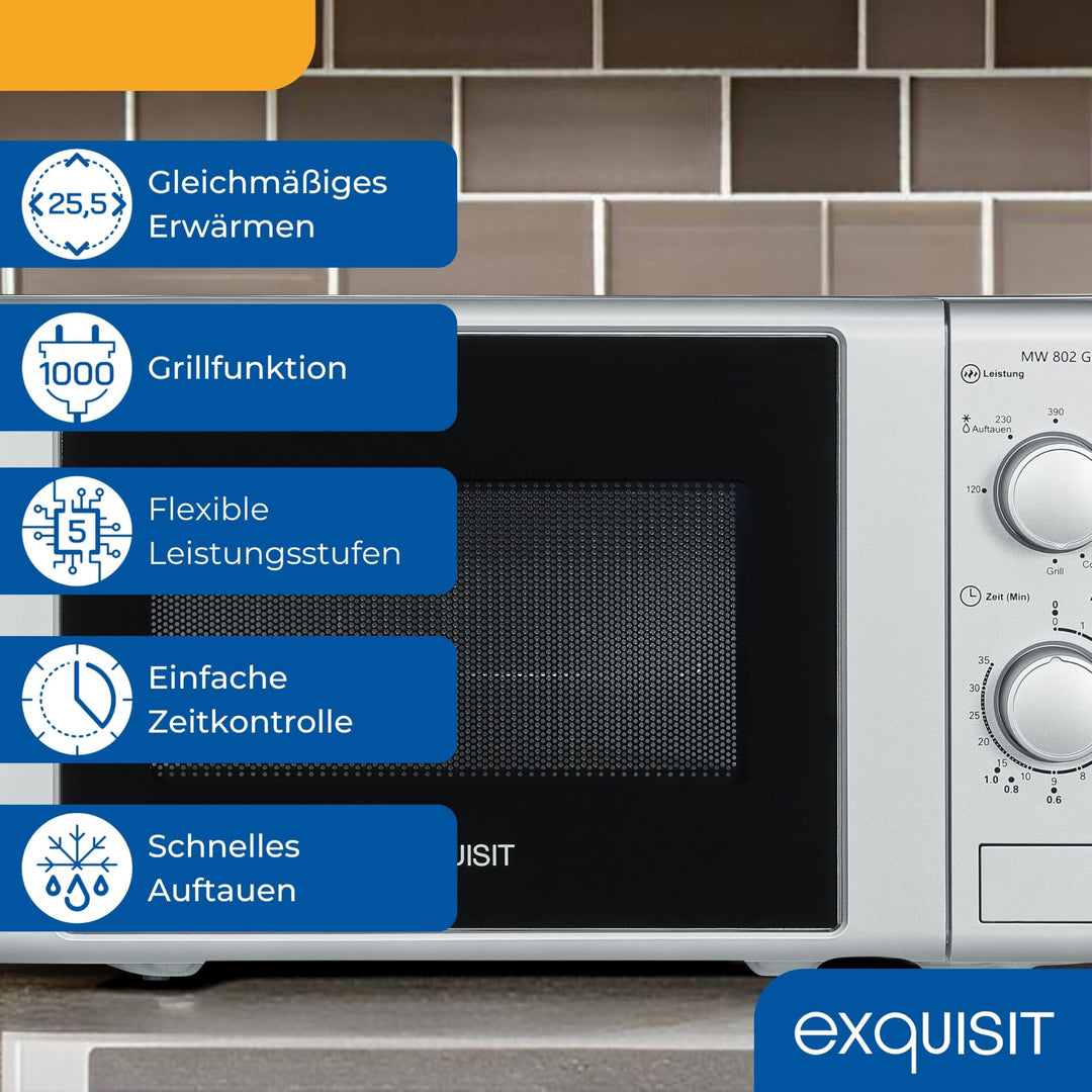 Mikrowelle mit Grill 20 L, 700 W/1000 W, Silber, 2 Drehregler - Bild 4