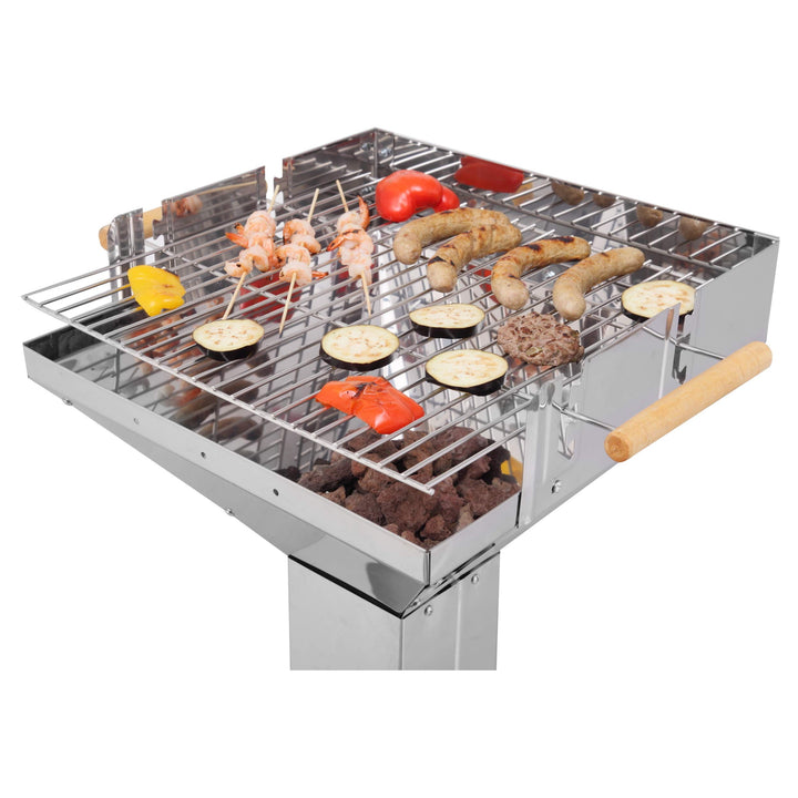 Holzkohle-Säulengrill Edelstahl mit Kamineffekt, 47 cm Rost, 84–90 cm Arbeitshöhe - Bild 10