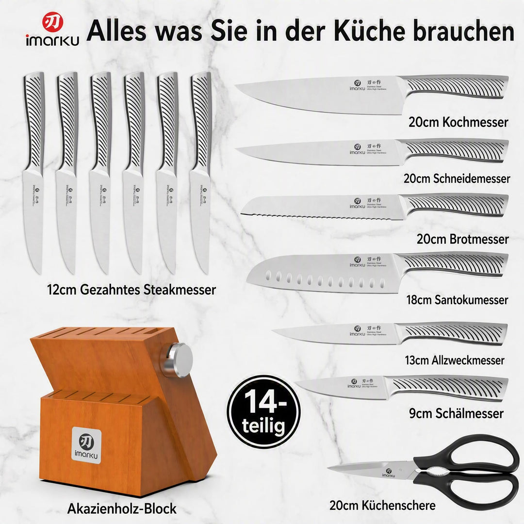 Messerset 14-teilig mit Block Edelstahl 56 HRC für die Küche - Bild 2