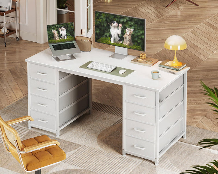 Schreibtisch mit 8 Stoffschubladen 120x48 cm Weiss