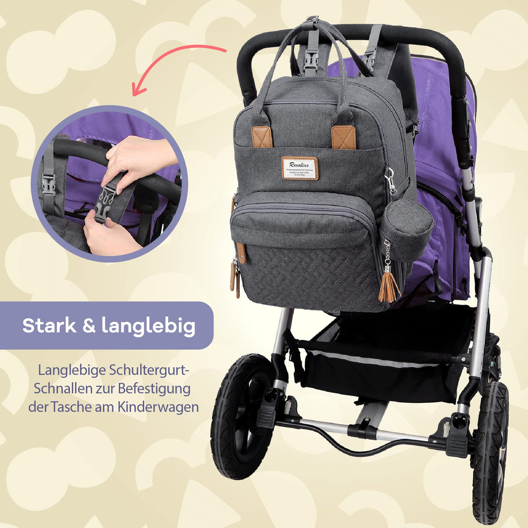 Wickelrucksack mit Wickelunterlage &amp; 18 Taschen, dunkelgrau - Bild 5