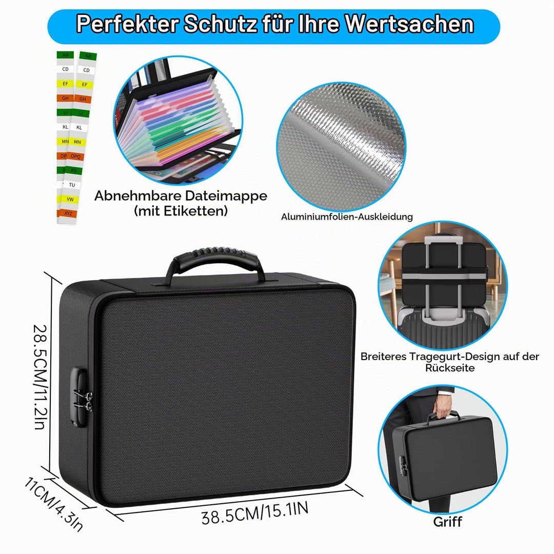 Feuerfeste Dokumentenbox mit Zahlenschloss 13 Taschen 38,5x28,5cm - Bild 6