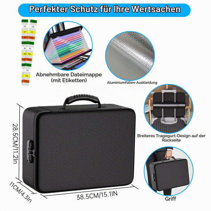 Feuerfeste Dokumentenbox mit Zahlenschloss 13 Taschen 38,5x28,5cm - Bild 6