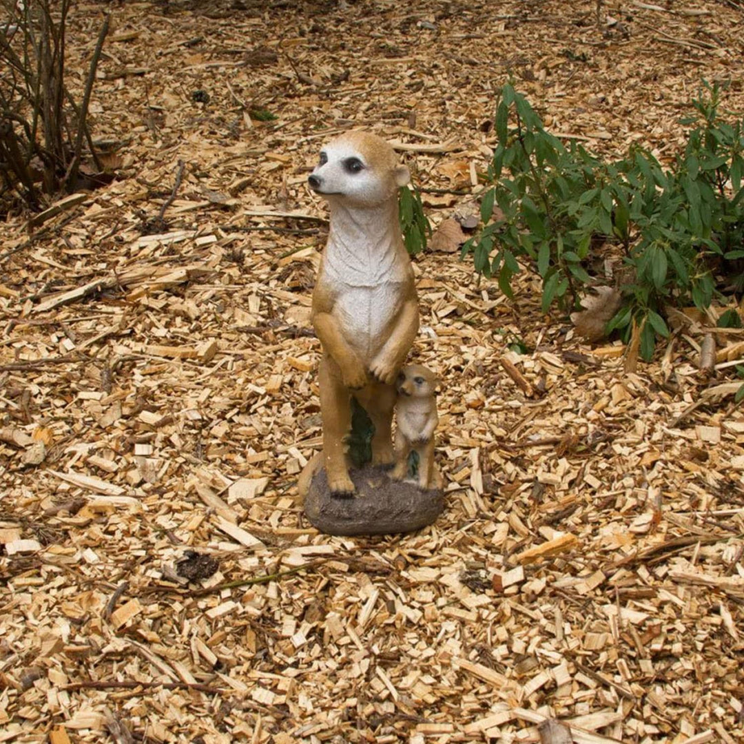 Gartenfigur Erdmännchen Mutter mit Baby Kunstharz handbemalt - Bild 2