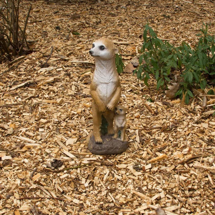 Gartenfigur Erdmännchen Mutter mit Baby Kunstharz handbemalt - Bild 2