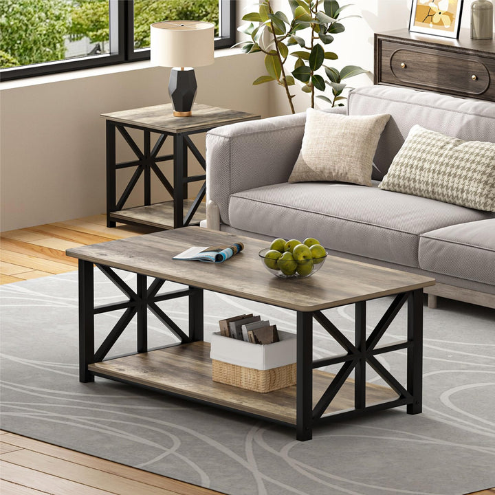 Couchtisch 100 cm mit Regal Sandeiche Grau Wohnzimmer rustikal - Bild 2