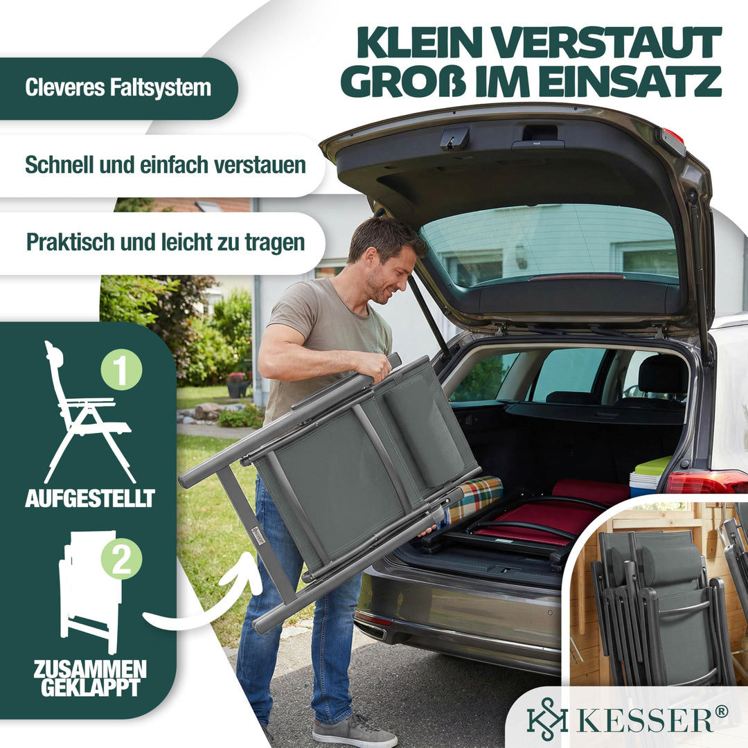 Gartenstuhl Hochlehner Aluminium 6er-Set klappbar mit Kopfkissen anthrazit - Bild 10
