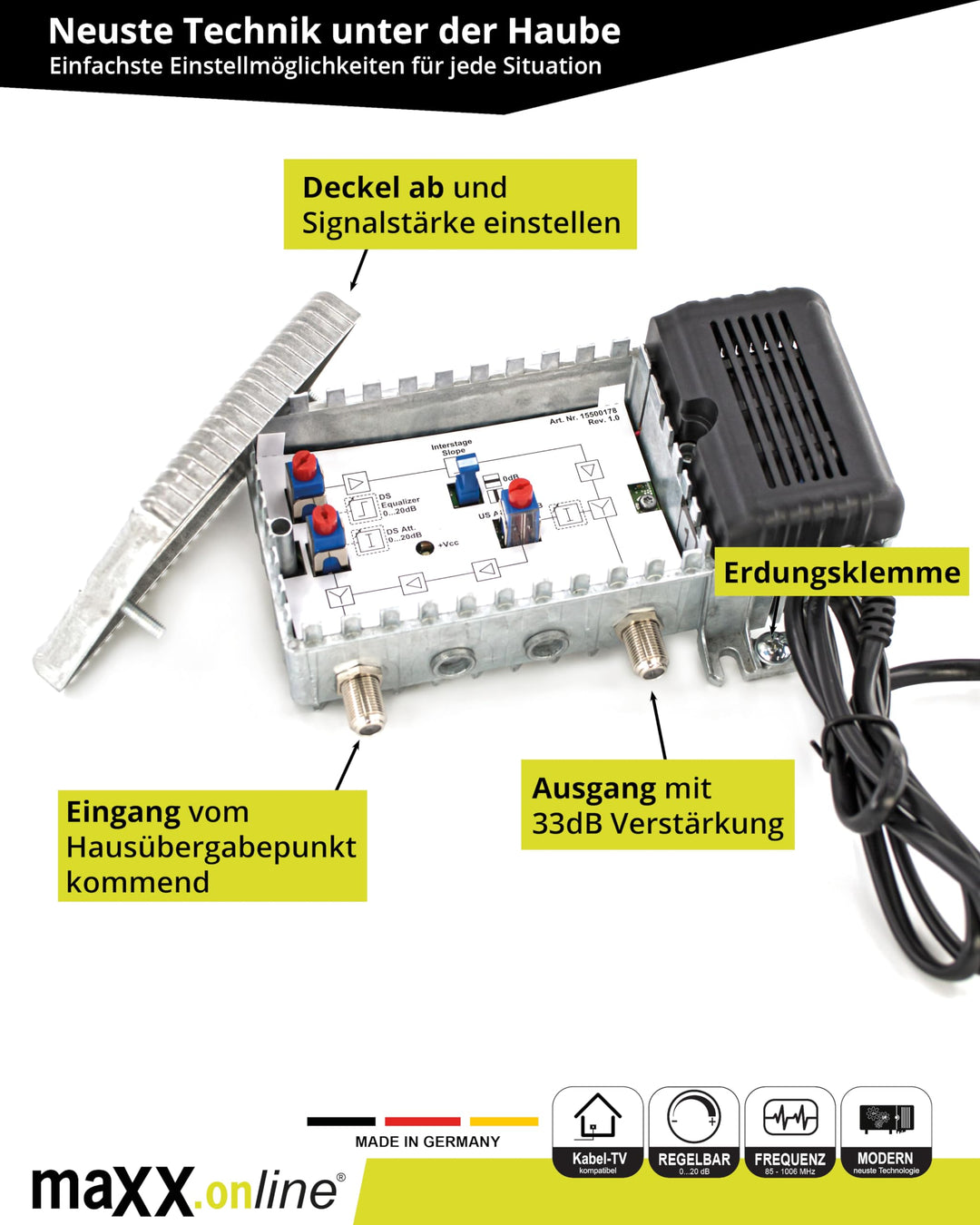 Antennenverstärker Kabelfernsehen DVB-C/T2 33 dB 85–1006 MHz - Bild 3
