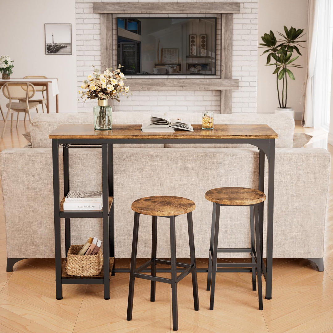 Bartisch-Set mit 2 Barhockern Massivholz Retro-Look mit Glashalter - Bild 9