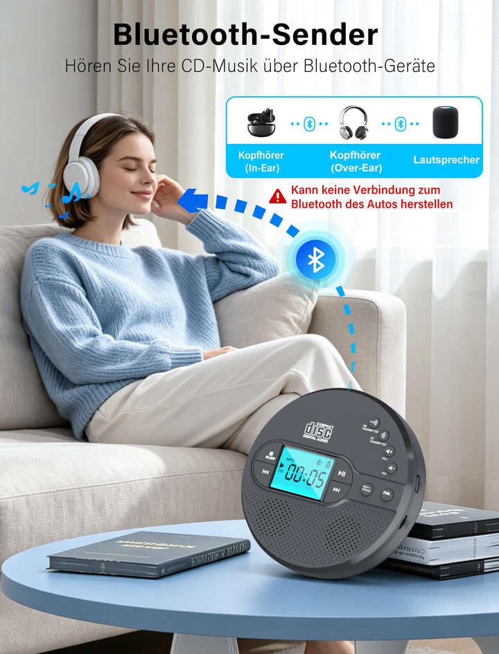 Tragbarer CD-Player mit Bluetooth, FM-Transmitter und LCD-Display - Bild 7