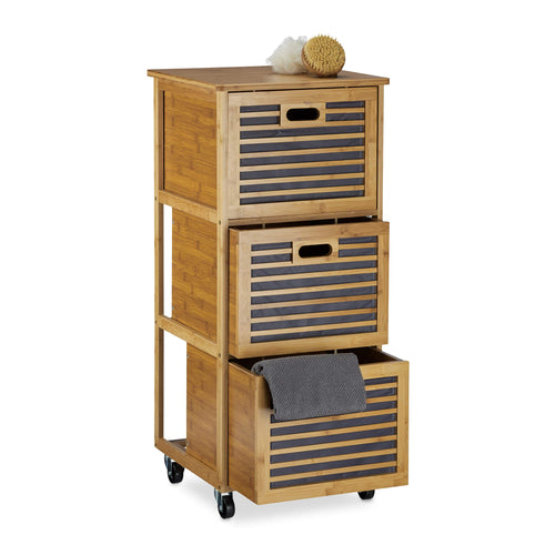 Rollwagen Bambus mit 3 Schubladen fürs Bad, 92x41x41 cm