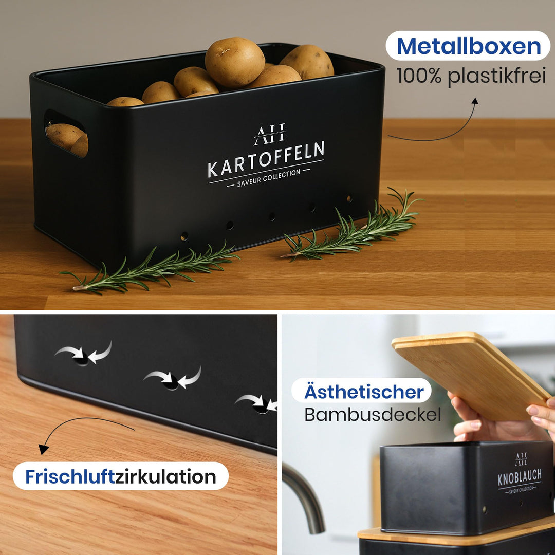 Gemüse Aufbewahrungsbox Schwarz mit Gemüsebürste für 5 kg - Bild 4