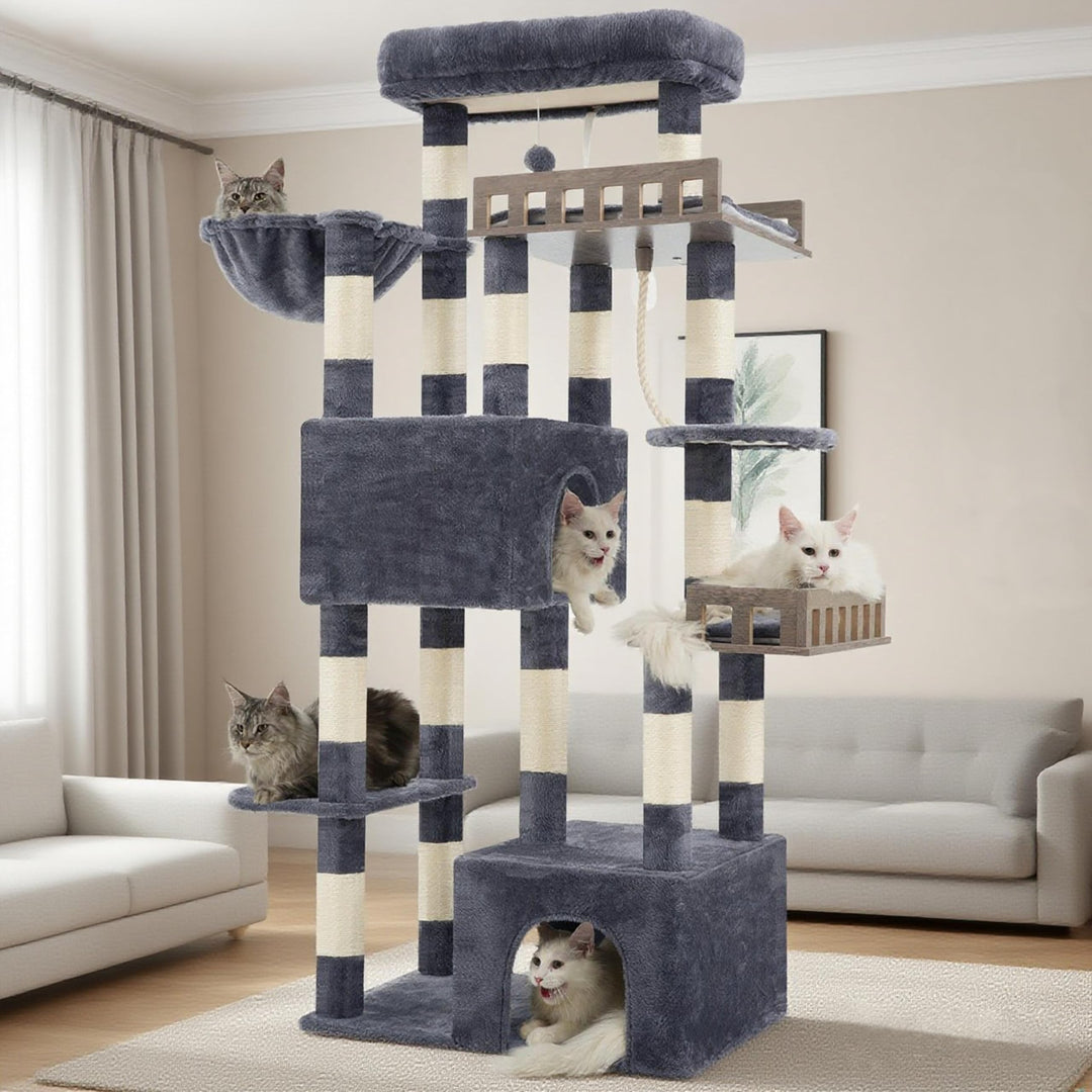 Kratzbaum 174 cm für grosse &amp; schwere Katzen, 15 Kratzsäulen