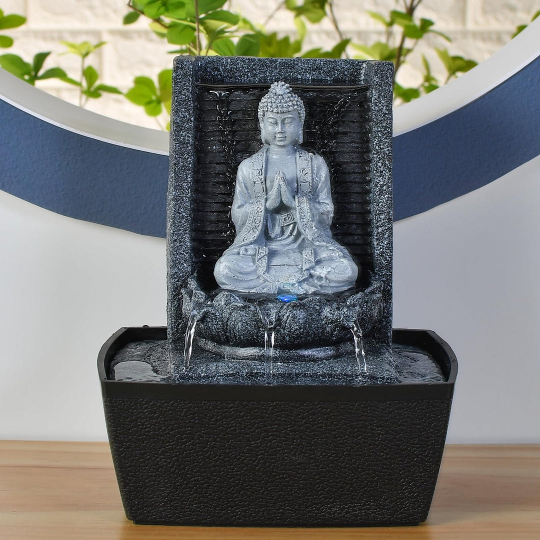 Zimmerbrunnen Buddha mit LED-Farbwechsel Kunstharz 26 cm grau