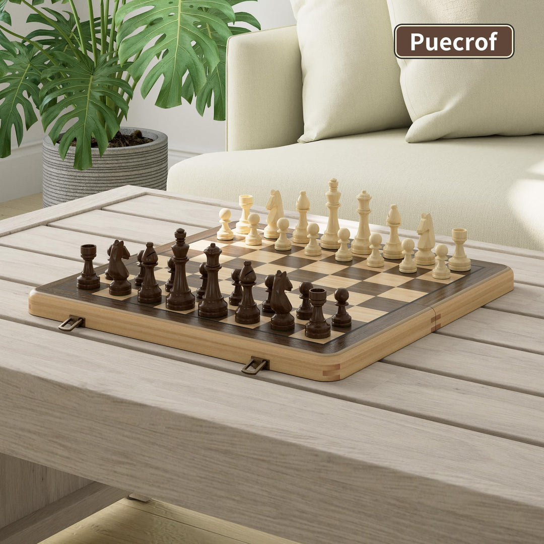 Schach- und Dame-Set Holz 2-in-1 klappbar 38 cm mit Staunton-Figuren - Bild 6