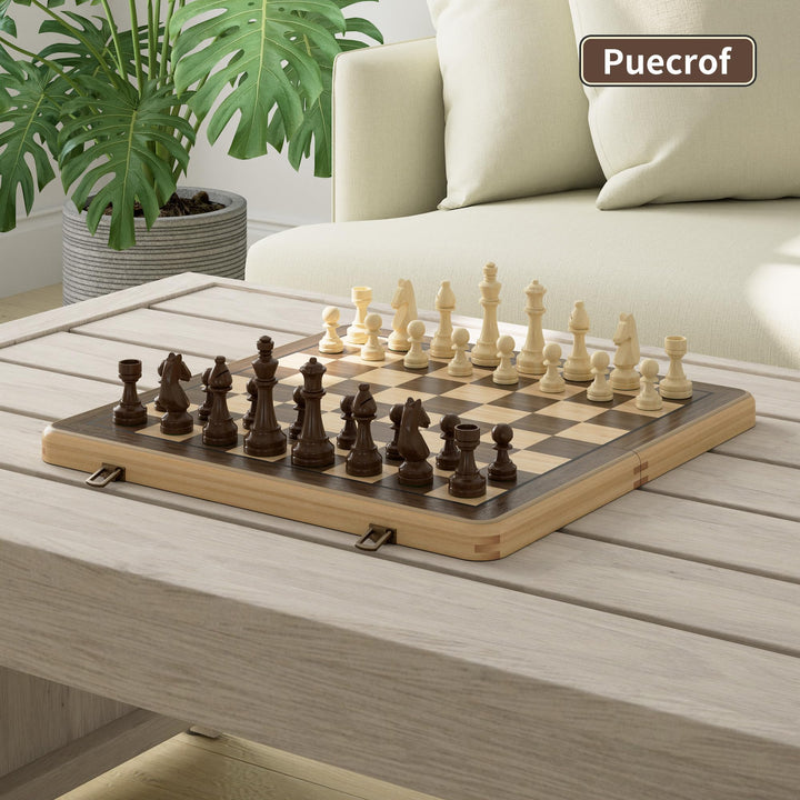 Schach- und Dame-Set Holz 2-in-1 klappbar 38 cm mit Staunton-Figuren - Bild 6