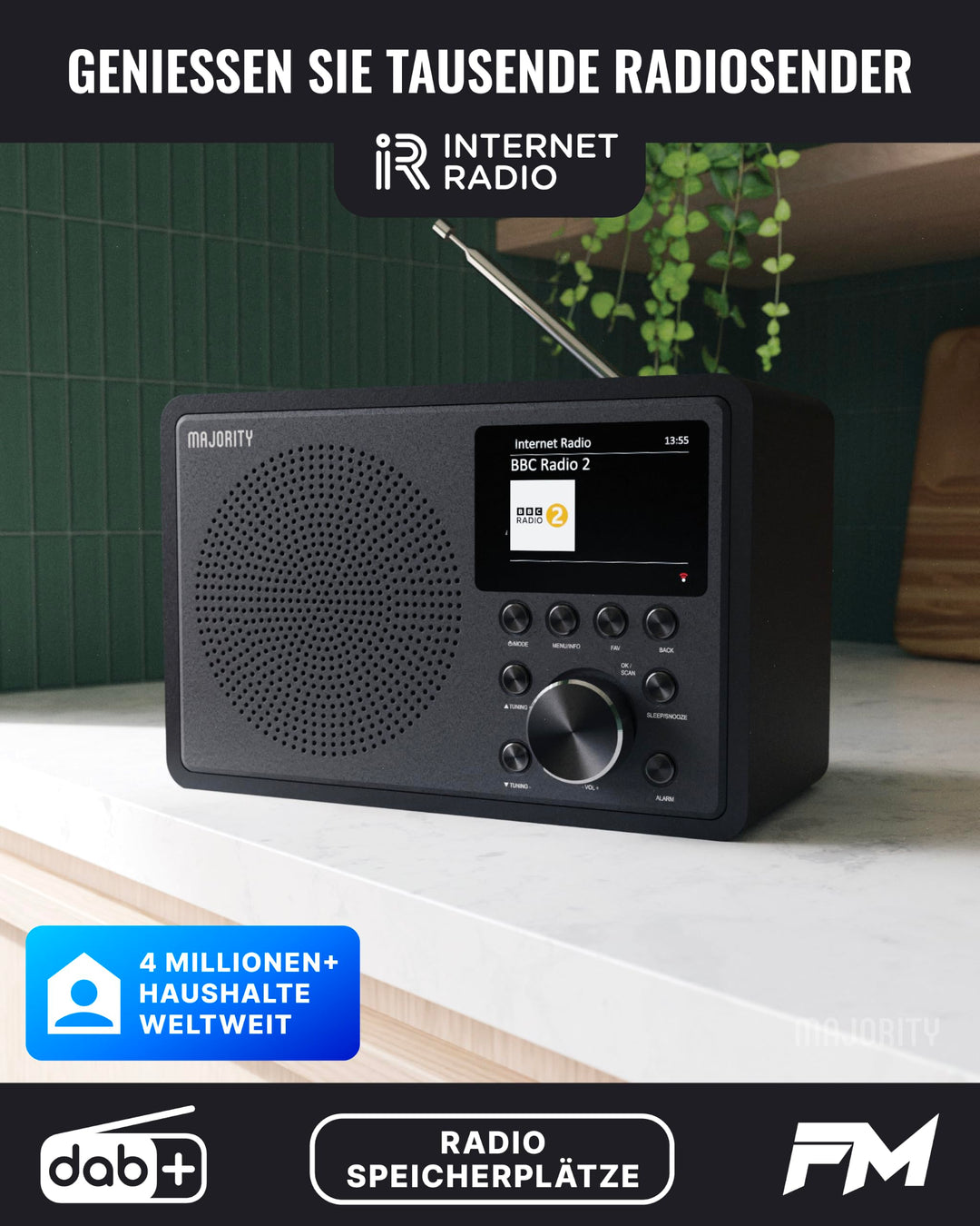 Internetradio DAB+ Bluetooth Spotify Connect USB schwarz kompakt - Bild 5