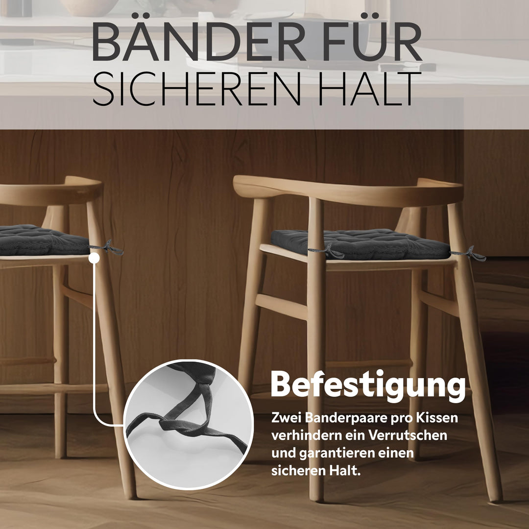 Sitzkissen 40x40x5 cm 4er-Set gesteppt für Indoor &amp; Outdoor - Bild 4