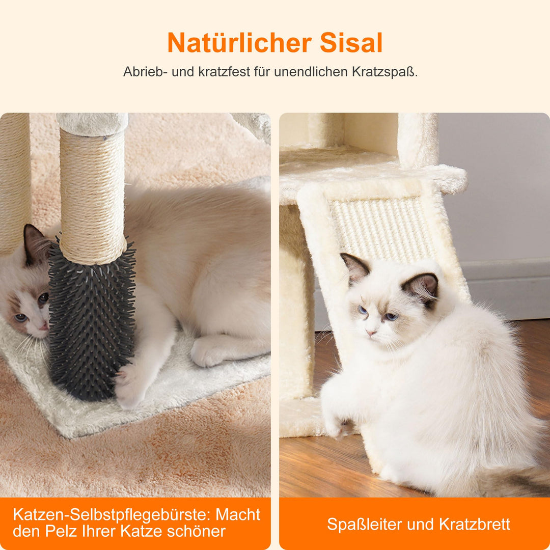 Kratzbaum mit Katzenbürste Korb und Plüsch-Sitzstange beige - Bild 6