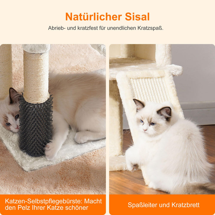 Kratzbaum mit Katzenbürste Korb und Plüsch-Sitzstange beige - Bild 6