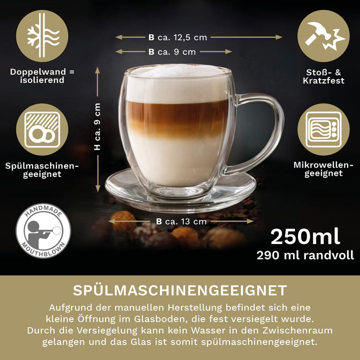 Doppelwandige Thermotassen Borosilikatglas 250 ml 6er-Set mit Untertassen - Bild 3
