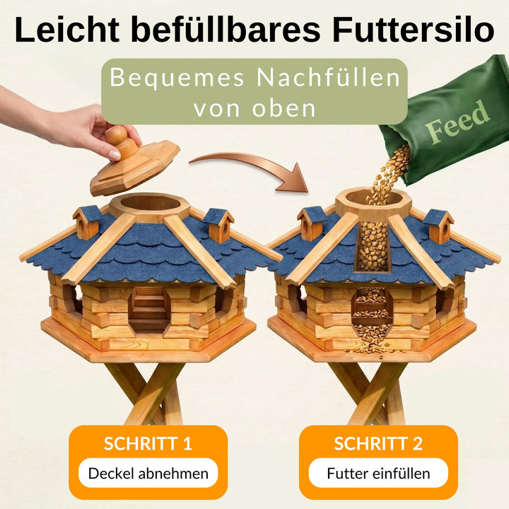 Vogelhaus mit Ständer Bitumendach Futtersilo Garten Größe L - Bild 3