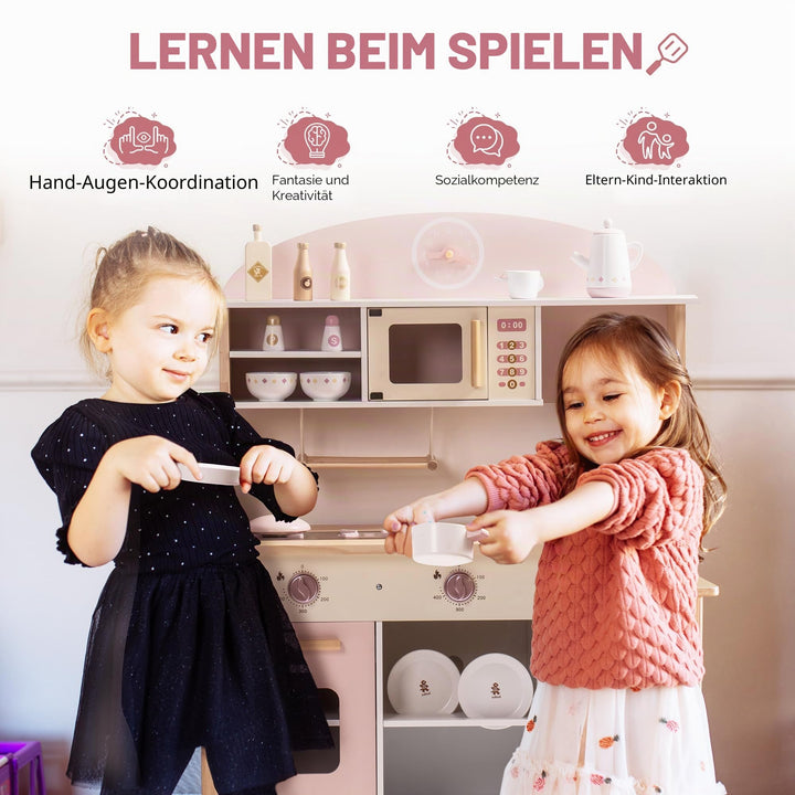 Spielküche Holz mit Zubehör für Kinder Rosa Mädchen - Bild 8