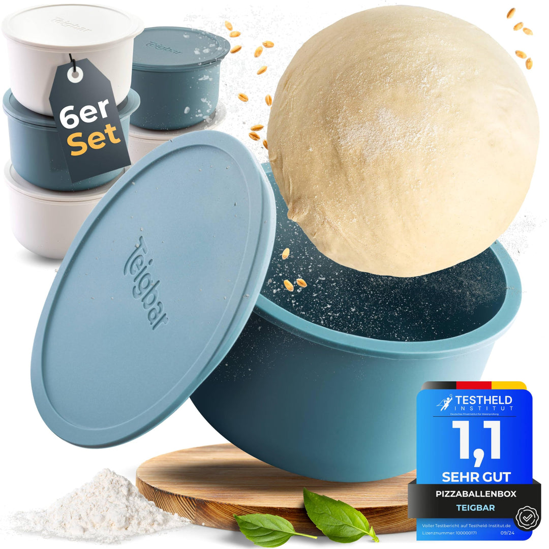 Pizzaballenbox Silikon mit Deckel 6er Set Ø13cm für 350g Teig