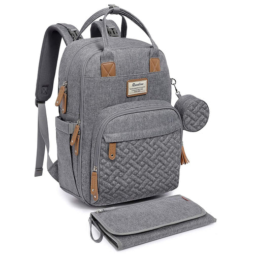 Wickelrucksack mit Wickelunterlage, 18 Taschen, wasserfest, Grau