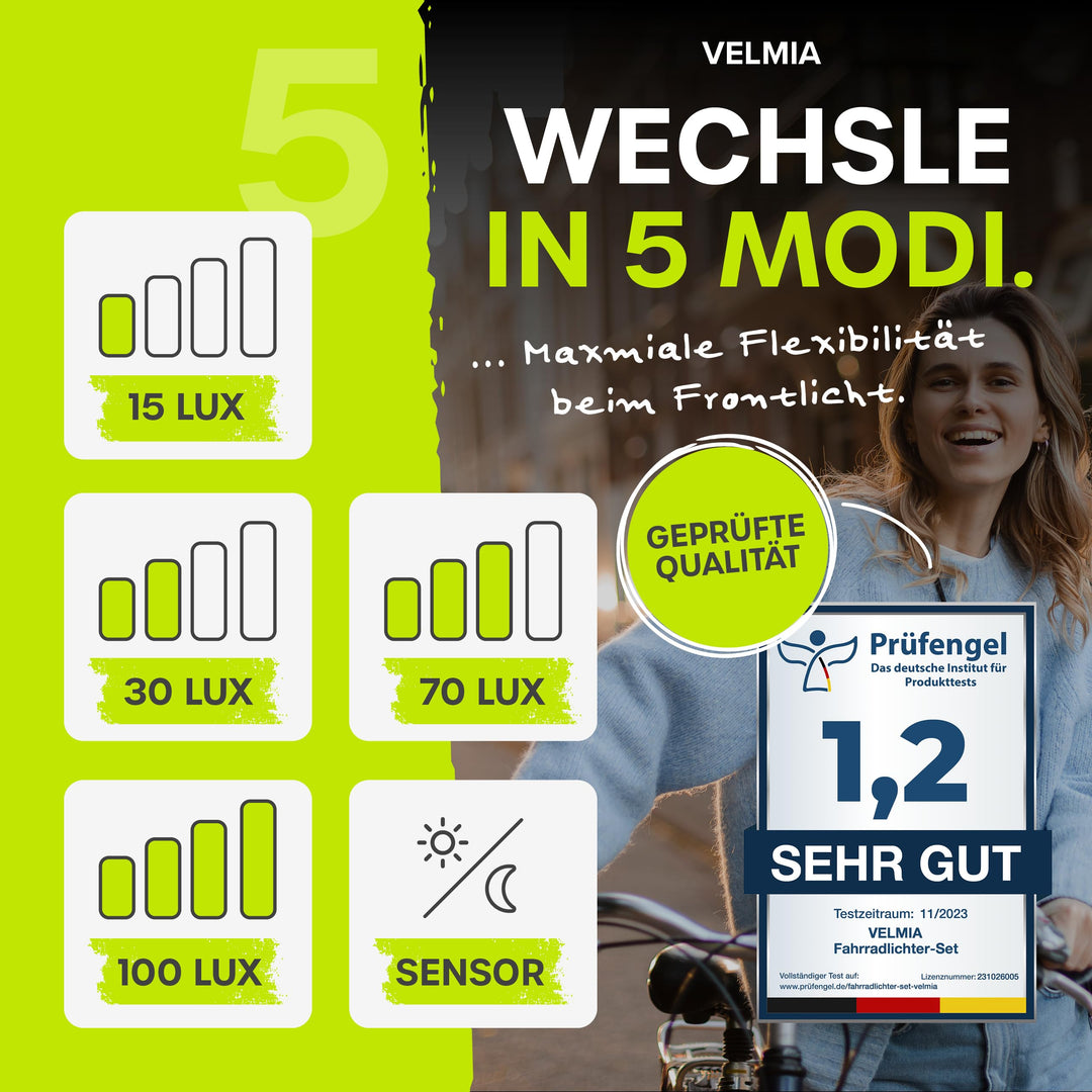 Fahrradlichter Set StVZO 100 LUX LED aufladbar mit Bremslicht - Bild 5