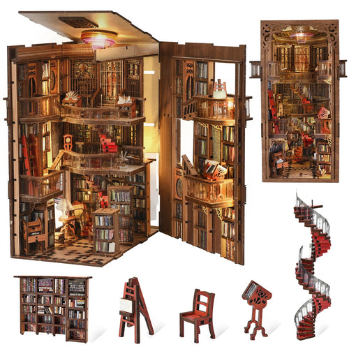Book Nook Bausatz Mittelalterliche Bibliothek Holz DIY für Erwachsene