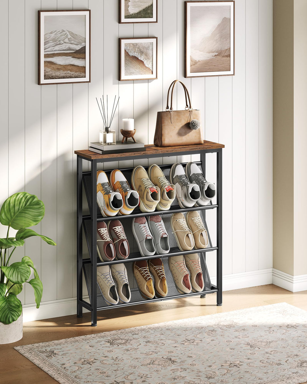 Schuhregal 4-stufig schmal Vintage-Braun/Schwarz 75x20x83 cm - Bild 2