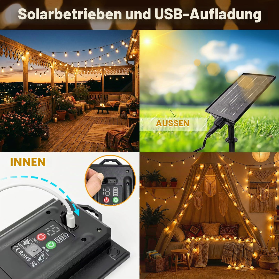 Solar Lichterkette Outdoor 30m G40 Warmweiss mit Fernbedienung - Bild 3