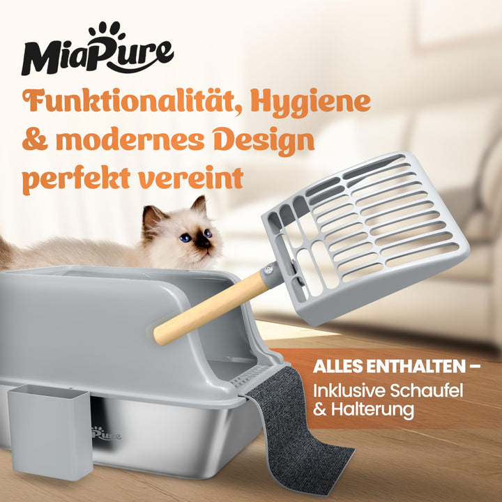 Katzentoilette Edelstahl XXL 60x40x30cm mit hohem Rand und Schaufel - Bild 7