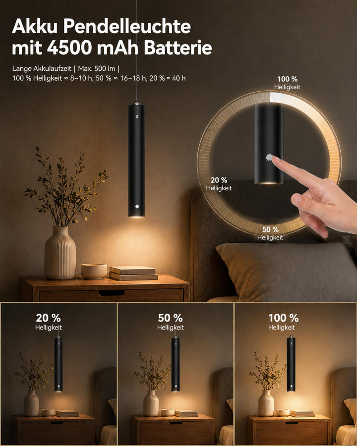 Akku Pendelleuchte Schwarz Touch dimmbar 3 Lichtfarben 500 lm - Bild 6