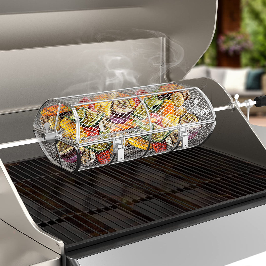 Grillkorb Drehspieß Edelstahl universal für Rotisserie-Grill - Bild 5
