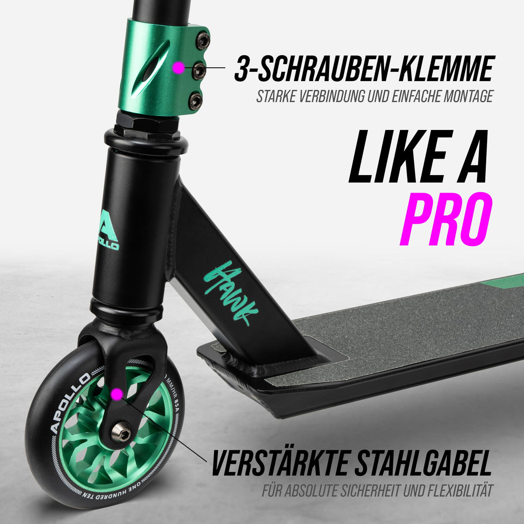 Stunt Scooter Kinder Aluminium 110mm Rollen ab 6 Jahre Schwarz/Ocean - Bild 2