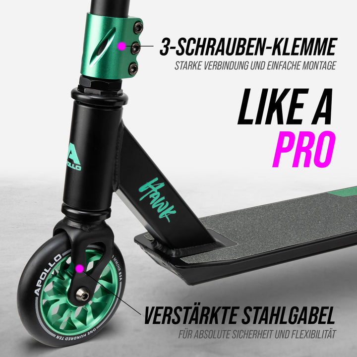 Stunt Scooter Kinder Aluminium 110mm Rollen ab 6 Jahre Schwarz/Ocean - Bild 2