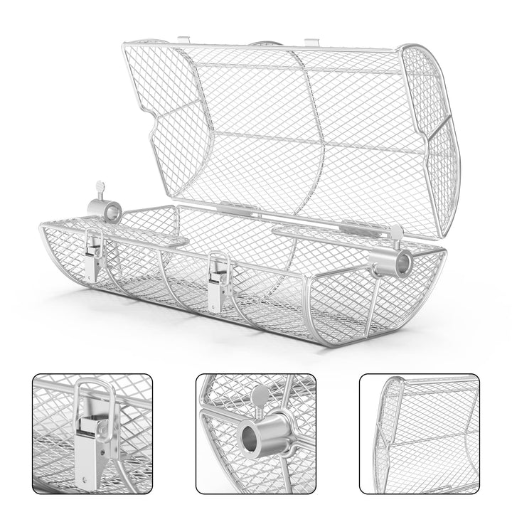 Grillkorb Drehspieß Edelstahl universal für Rotisserie-Grill - Bild 3