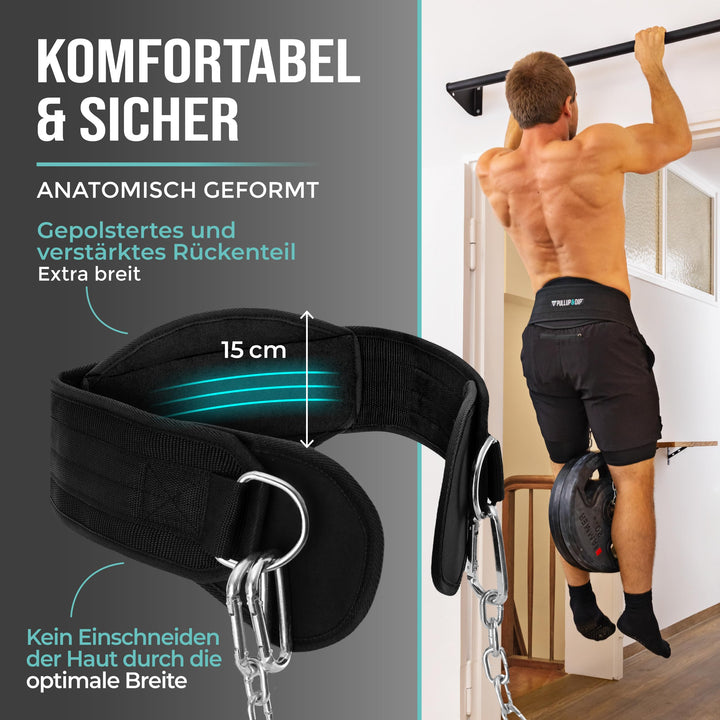 Dip Gürtel Nylon mit Stahlkette 100 cm für Kraftsport Calisthenics - Bild 2